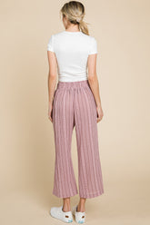 Stylish Comfort Cotton Bleu Striped Elastic Waist Wide Leg Pants - Perfect for Any Occasion